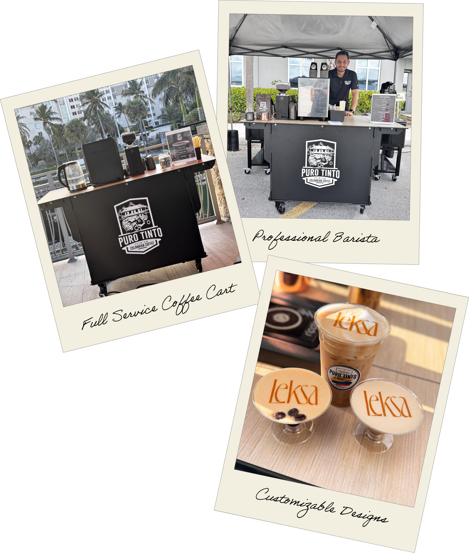 Experience Puro Tinto's mobile coffee cart and expert barista crafting custom logo latte art for your event